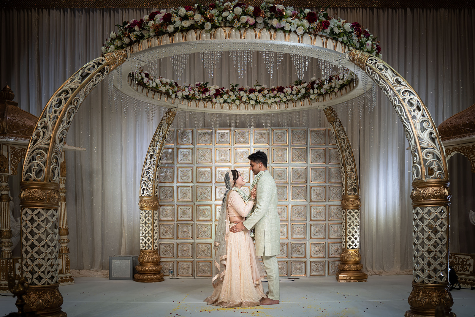 Joyful wedding celebration with guests celebrating the couple