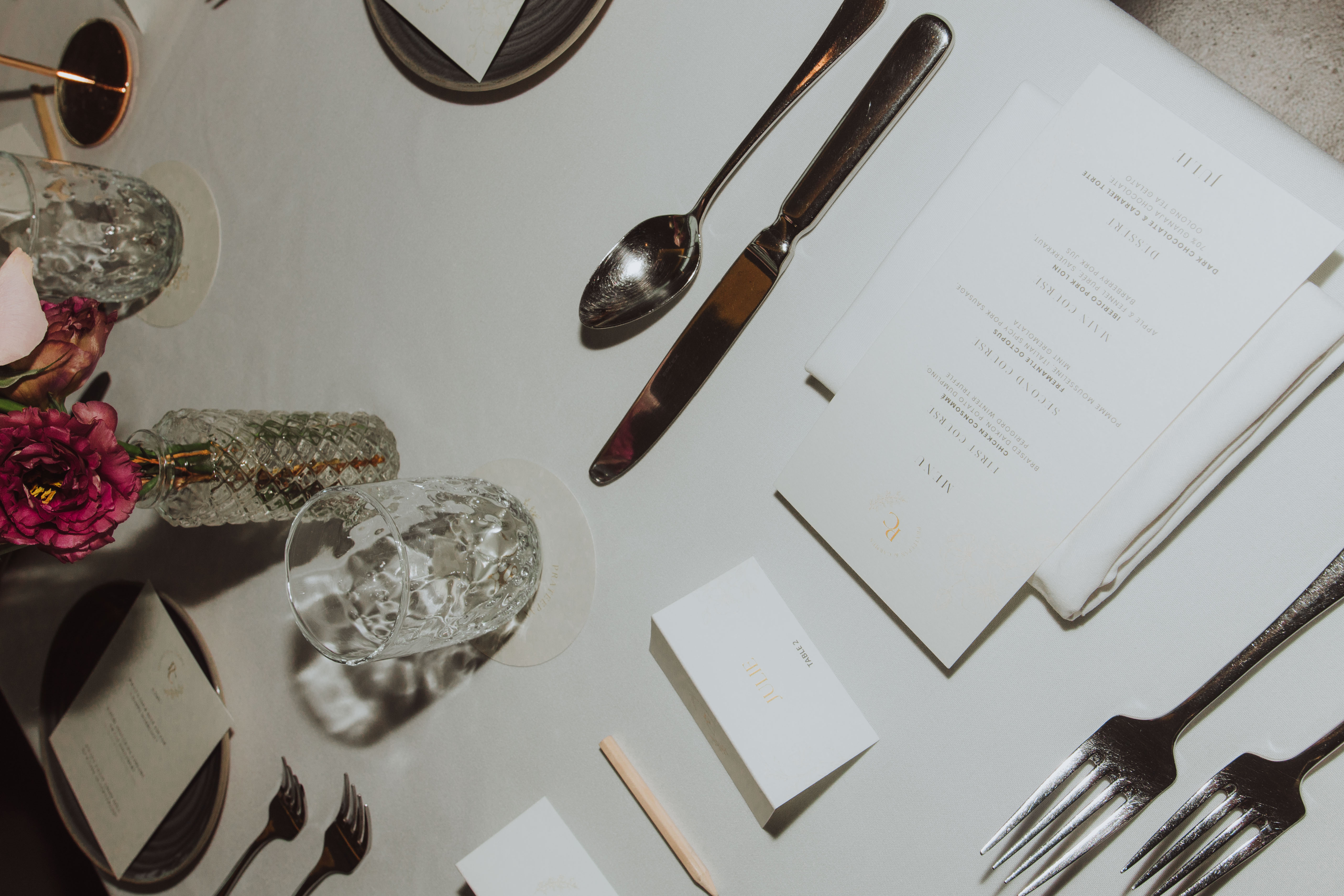 Wedding planner's desk with flowers
