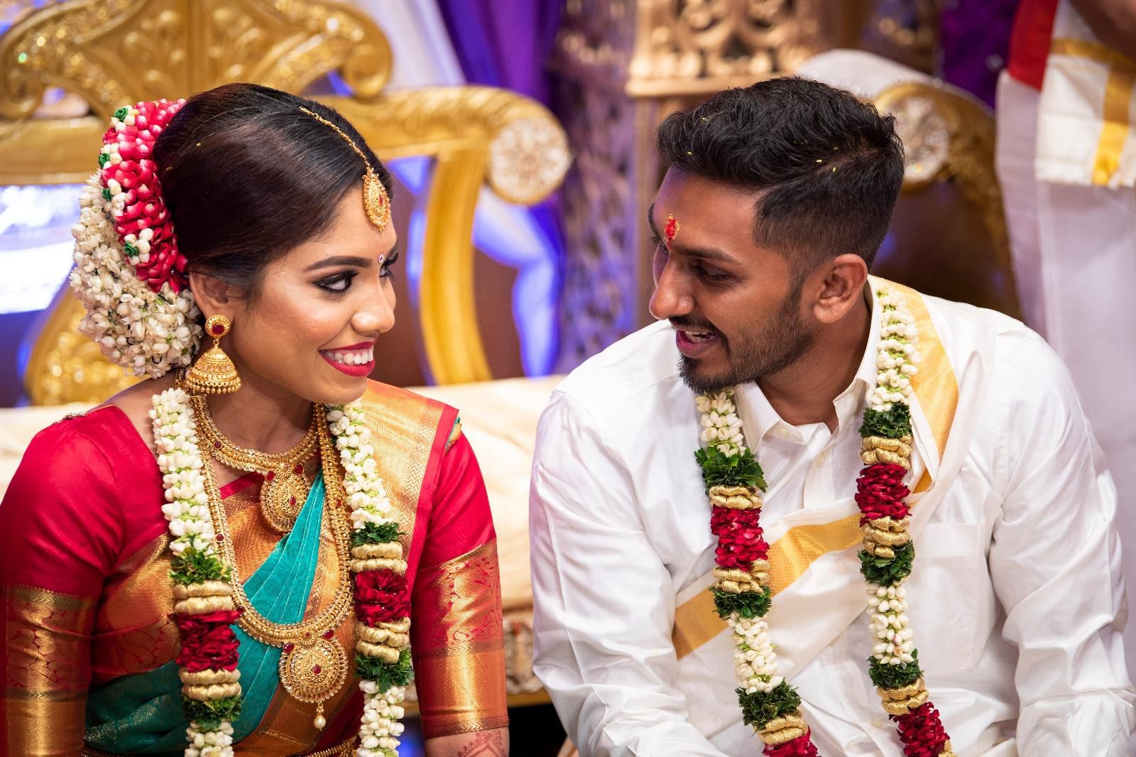 Traditional Indian wedding ceremony with vibrant decor